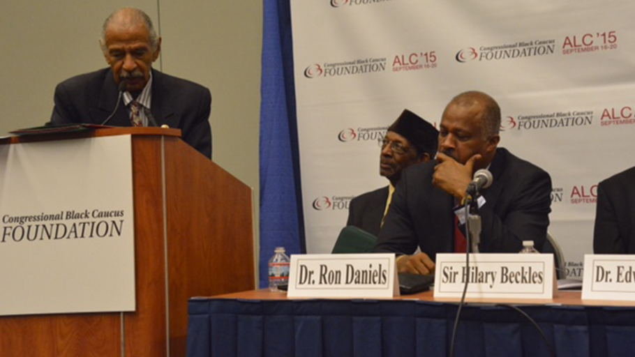 Cong. John Conyers of Detroit, honorable host of the CBC’s Reparations Braintrust and author of HR40 welcomes members of the NAARC and Chairman of the CARICOM Reparations Commission Prof. Sir Hilary Beckles.