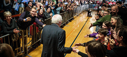 Senator Bernie Sanders of Vermont, a New Deal-style liberal, at a campaign event on Sunday at Luther College in Decorah, Iowa. (photo: Max Whittaker/NYT)