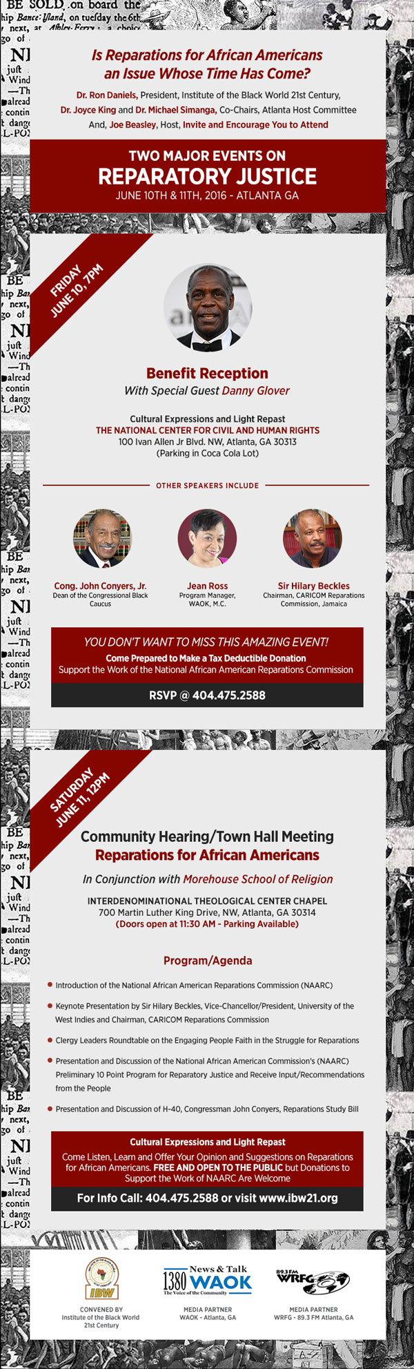 Two Major Events on Reparatory Justice – June 10th & 11th, 2016, Atlanta, GA
