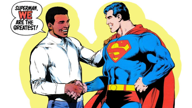 An image from when iconic boxer Muhammad Ali fought the Man of Steel in the comics.