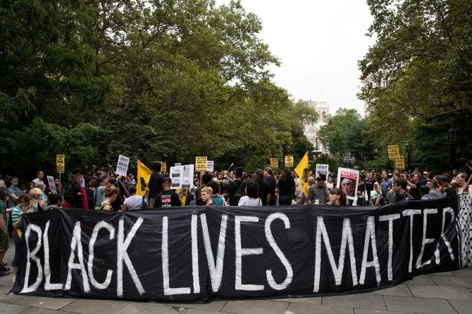 Protesters rally against police brutality at City Hall Park, Aug. 1, 2016, in New York City.