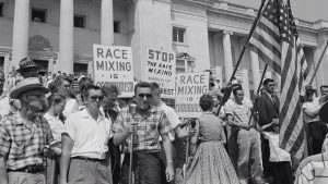 White protesters march against racial integration during a rally in Little Rock, Arkansas, on August 20, 1959. (Photo: Library of Congress)