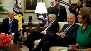 Donald Trump meets with Mitch McConnell, Chuck Schumer, Nancy Pelosi, and other congressional leaders in the Oval Office of the White House, September 6, 2017. (Reuters / Kevin Lamarque)