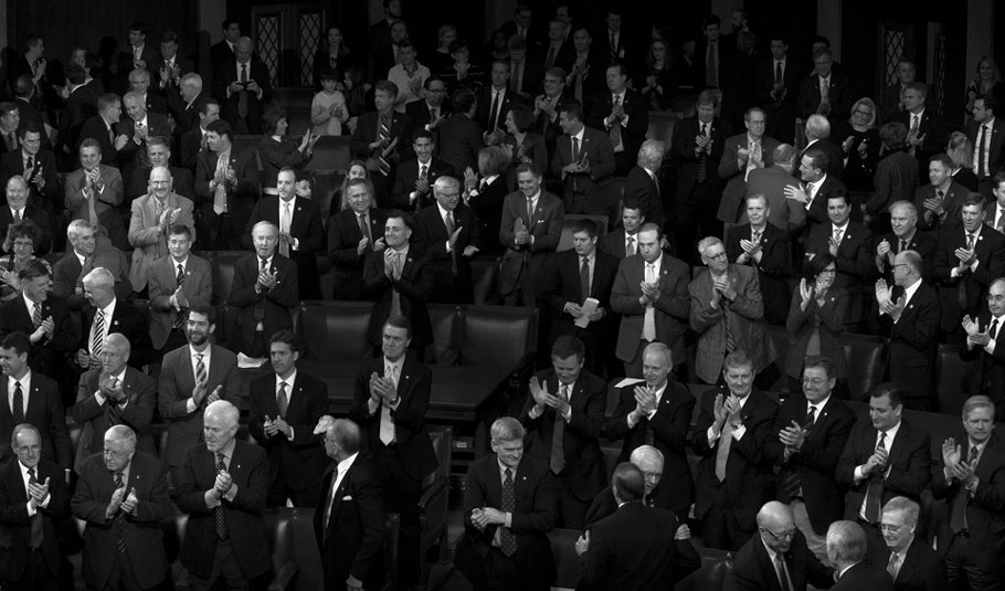 January 6, 2017. Republicans applaud after Congress certifies Donald Trump’s victory in the Electoral College. The American tragedy now being wrought will not end with him. (Gabriella Demczuk)