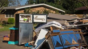 After Hurrican Harvey, storm debris removal is ongoing in Port Arthur, Texas. Some streets have been cleared of debris but many have not.