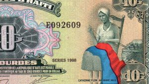 Image of Catherine Flon, Haitian flag designed and maker commemorated on a unit of 10 Gourdes.