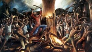 Painting depicting the events at Bwa Kayiman, artist unidentified