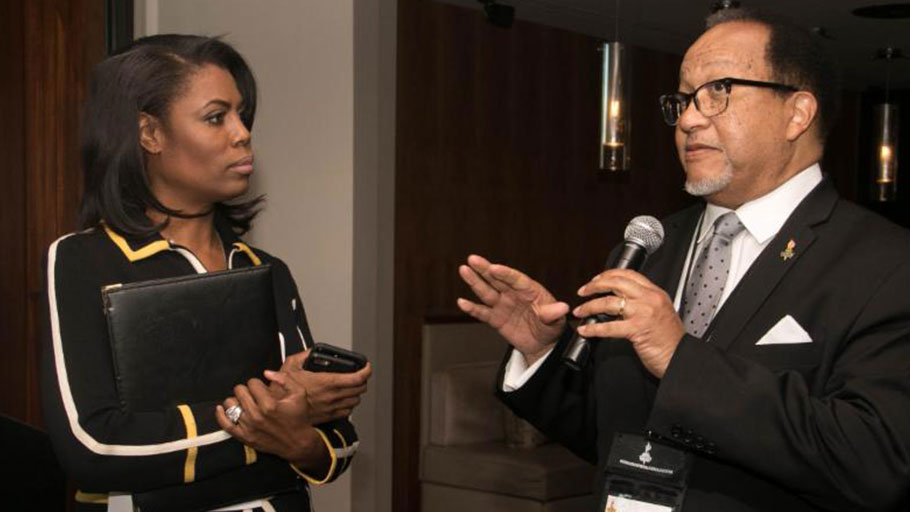 Omarosa and Ben Chavis during an NNPA Black Press Week breakfast in March. She ended up walking out of the meeting after this reporter, Hazel Trice Edney, pressed her on the promised NNPA "first" interview with Trump.