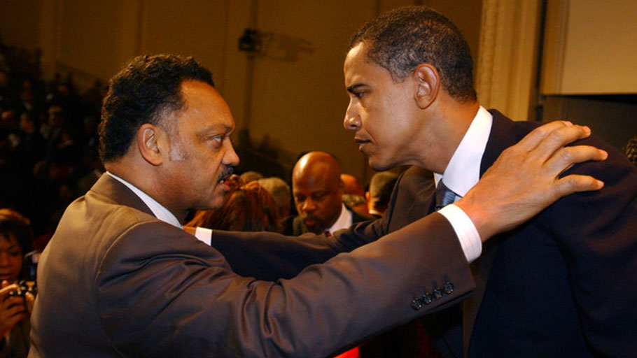 Jesse Jackson with then-Sen. Barack Obama (D-Ill.) as the 109th Congress is sworn in on Jan. 4, 2005.