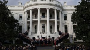 President Donald Trump speaks during an event to celebrate Congress passing the Tax Cuts and Jobs Act with Republican members of the House and Senate on the South Lawn of the White House December 20, 2017, in Washington, DC.