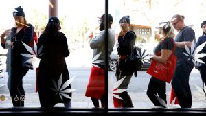 Customers line up in West Hollywood as the legal sale of recreational marijuana begins in California.