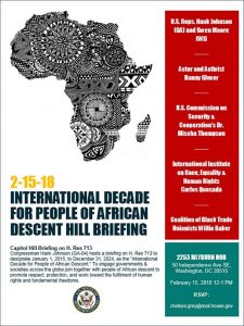 February 15, 2018 — International Decade for People of African Descent Hill Briefing 