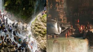 Haitian pilgrims make the bathing Vodou and Catholic Ritual in Saut d’Eau, Haiti (L) | All we need is Black Panther’s Bugatti SpaceShip (R)
