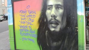 A mural of reggae icon Bob Marley