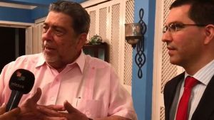 Saint Vincent Prime Minister Ralph Gonsalves speaks to teleSUR during an interview in Haiti