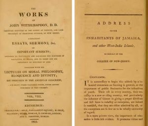 Pages from an address by John Witherspoon, then president of the College of New Jersey (now Princeton University), to slaveholders in the Caribbean on behalf of the college, 1772