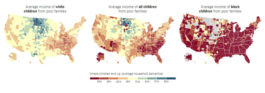 The worst places for poor white children are almost all better than the best places for poor black children.