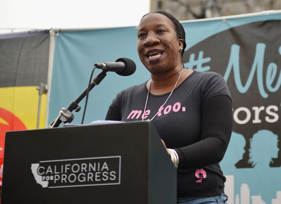 Burke speaking at the #MeToo Survivors March and Rally in November 2017, in Hollywood, California.