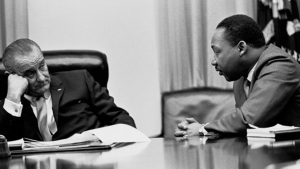 President Lyndon Johnson meets with Martin Luther King, Jr., in the White House, March 18, 1966