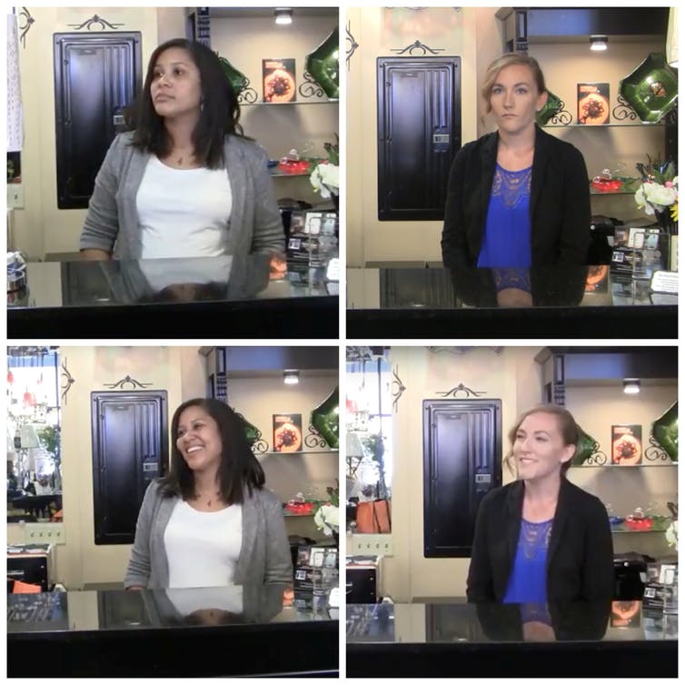 Images from videos of sales clerks shown to study two participants.