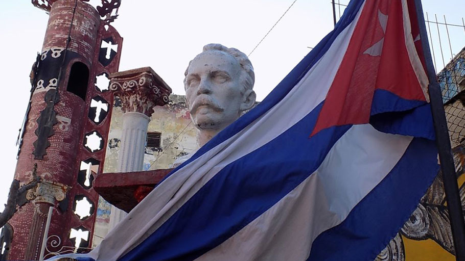 A bust of José Martí, hero of the 1898-99 war of independence from Spain, is part of a popular cordoned off block of street art in the middle class Vedado section of the city.
