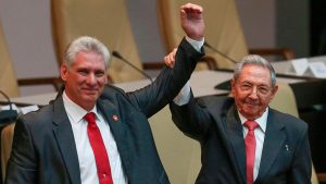 Cuban president Miguel Diaz-Canel, left, with predecessor and patron Raul Castro in Havana on April 19, 2018.