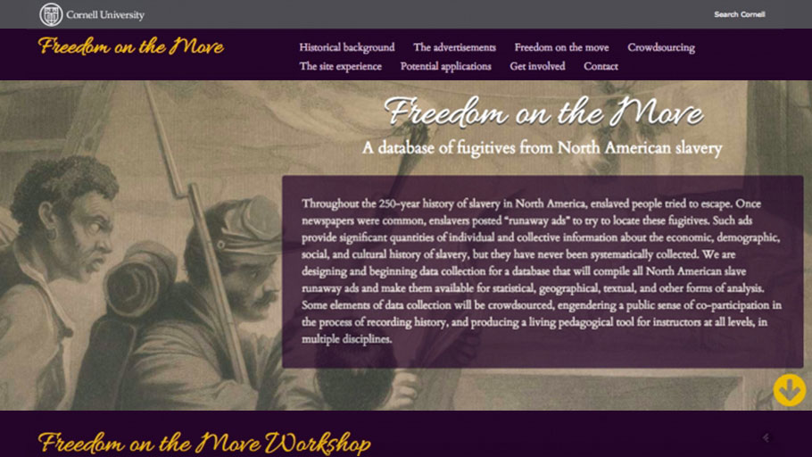 The Freedom on the Move project from Cornell University (screenshot by the author for Hyperallergic)