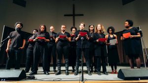 Group shot of storytellers at TMI Project's inaugural #blackstoriesmatter performance, which debuted on March 25, 2017 at the Pointe of Praise Church in Kingston, NY. Photo courtesy of TMI Project.