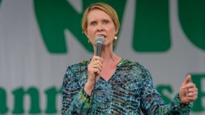 ew York gubernatorial candidate Cynthia Nixon speaks at the NYC Cannabis Parade and Rally on May 5, 2018. Nixon has been criticized by black leaders for saying that marijuana licenses could be a “form of reparations.”