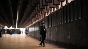 Visitors at the National Memorial for Peace and Justice in Montgomery, Alabama, April 26.