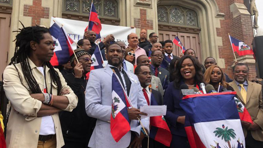 Assemblymember Rodneyse Bichotte announces Little Haiti designation with Council Member Jumaane Williams, Ron Daniels, Farah Louis, Jensen Derosiers of Tonel Restaurant and Community Leaders