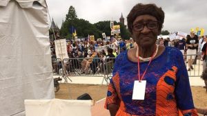 Louise Brown, 83, at the Poor People’s Campaign rally in Washington, D.C., on June 23. The movement aims to link a broad array of issues: systemic racism, poverty and inequality, ecological devastation and the war economy.