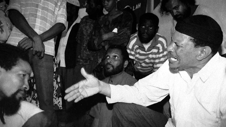 Yasin Abu Bakr with other members of the Jamaat al Muslimeen after his release in Port of Spain, Trinidad and Tobago, July 1, 1992