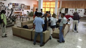 Some of the First Year ELAM students from the US in the ELAM student center in 2017 (on the left, in the green shirt, is US Dr Robert Andrews who is an advisor/mentor from the US student sponsoring group- IFCO. For more details, visit www.ifconews.org)