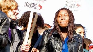 Young woman at a student protest in London against fees and cuts in 2010