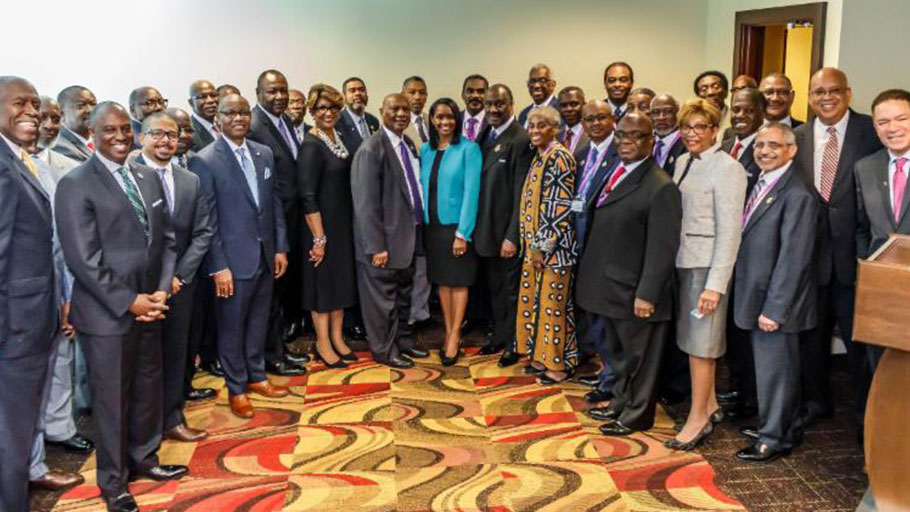 AME Church Bishops pose with Black bankers and business leaders after announcing historic partnership.