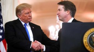 President Trump shakes hands with Supreme Court nominee Brett Kavanaugh at the White House, July 9, 2018