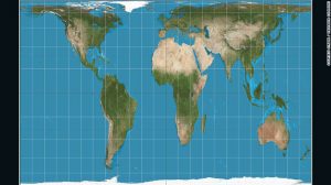 The Peters projection maps areas in their actual sizes relative to each other, but in doing so distorts their shapes.