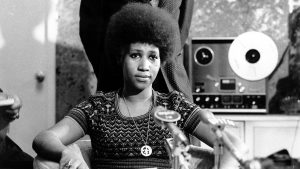 Aretha Franklin at a news conference, March 26, 1973