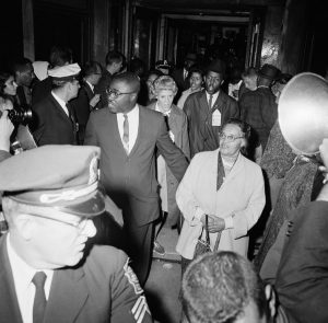 Forty-five NAACP members leave headquarters of Boston’s school committee on Sept. 7, 1963, after staging a sit-in protesting segregation in Boston schools. AP Photo