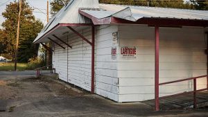 A shuttered building in Ville Platte.