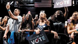 The crowd at a get-out-the-vote rally during a speech by Michelle Obama, Miami, Florida, September 2018