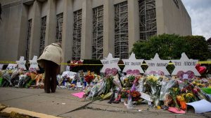 A memorial outside the Tree of Life synagogue in Pittsburgh, where 11 people were killed