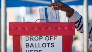 A voter casts a ballot at a polling station in San Francisco, California, on June 5, 2018.