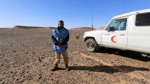 Elwali al-Abeidi, the leader of a de-mining crew, at the contaminated site of Lah’waj Telli, in Western Sahara