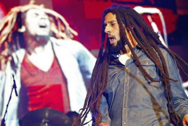 Julian Marley, son of late reggae icon Bob Marley, celebrates his father's 69th birthday at the National Stadium in Kingston, 2014.