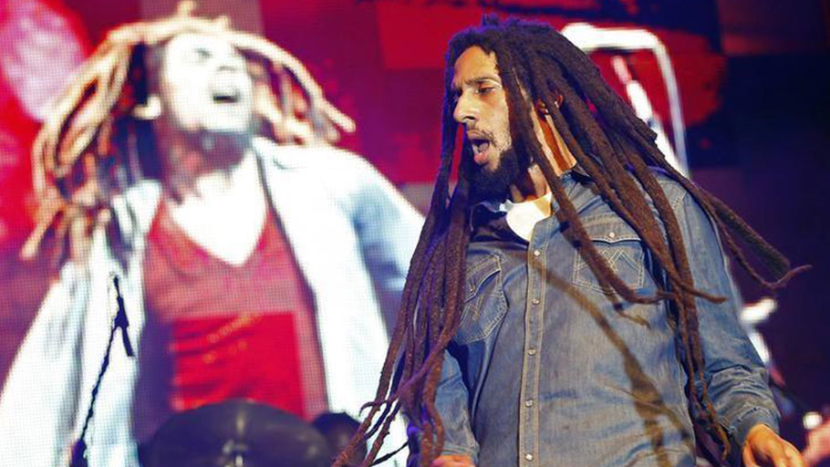 Julian Marley, son of late reggae icon Bob Marley, celebrates his father's 69th birthday at the National Stadium in Kingston, 2014.