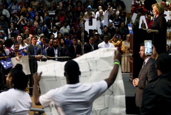 Black Lives Matter activists protest at a Hillary Clinton rally in Atlanta in October 2015.