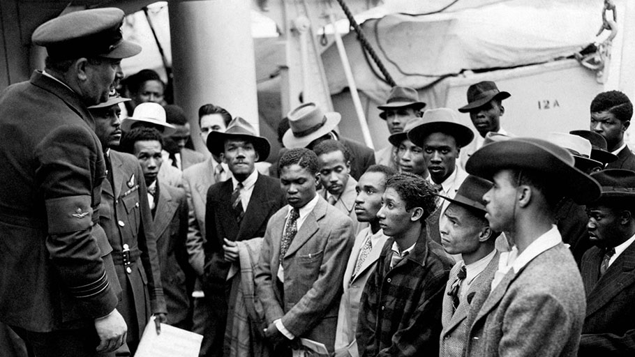 Empire Windrush migrants arrive at Tilbury in 1948.