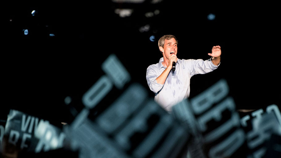 Democratic candidate for U.S. Senate from Texas Rep. Beto O’Rourke speaks to the crowd at his “Turn Out for Texas” rally, featuring a concert by Wille Nelson, in Austin, Texas, on Sept. 29, 2018.